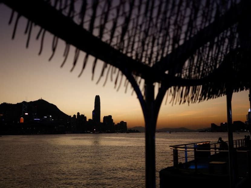 A general view of skyline buildings during sunset in Hong Kong, October 12, 2022. 
