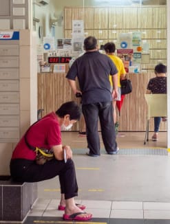 People waiting at a family clinic on Feb 10, 2022.