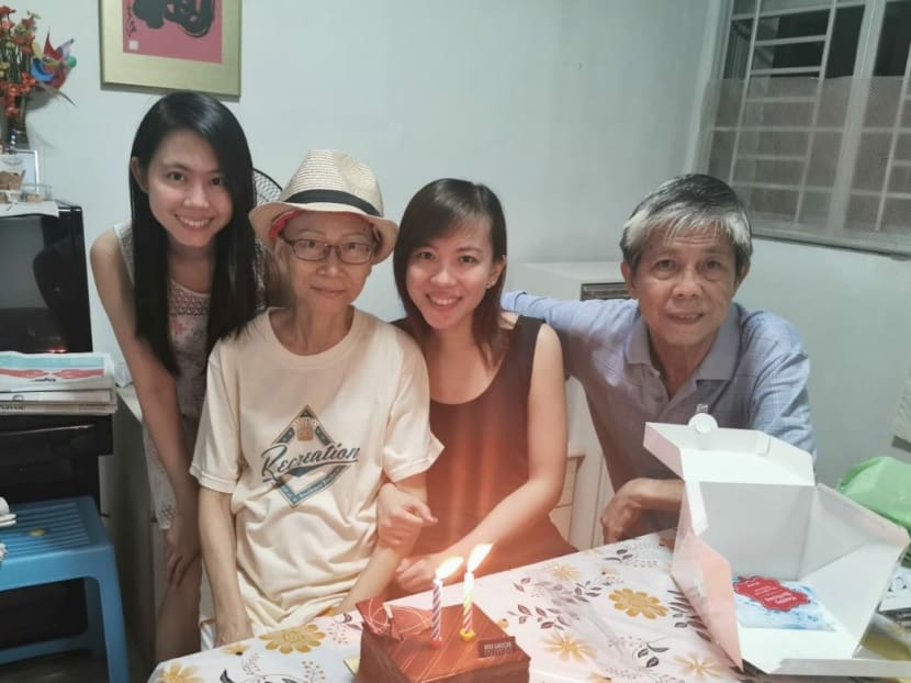 The author (second from right) with her mother, sister and father celebrating the author's 27th birthday in September 2019. Her mother died later that month.