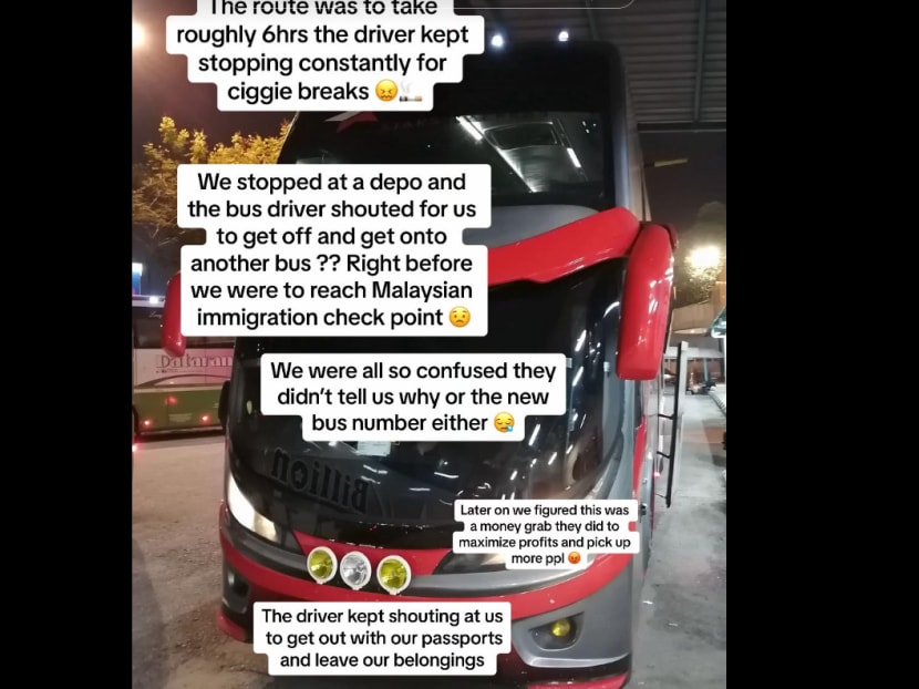 One of the slides put up in a TikTok post by a tourist who detailed her experience of taking a bus from Kuala Lumpur to Singapore. One of the slides put up in a TikTok post by a tourist who detailed her experience of taking a bus from Kuala Lumpur to Singapore.