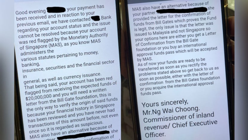 IRAS warns of scam emails telling recipients their accounts 'red flagged', unable to receive millions in funds