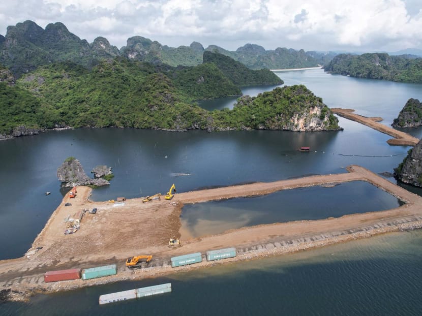 This aerial photo taken on Nov 4, 2023 shows the construction site of a residential and hotel complex near Ha Long Bay in Vietnam's Quang Ninh province. 