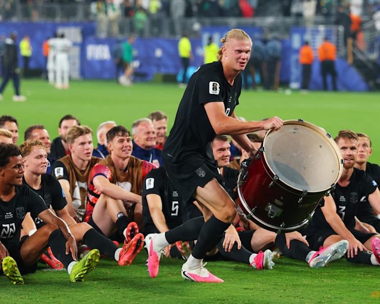 Ecstatic Norway squad celebrate World Cup progress with Viking row