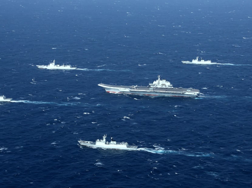 This aerial photo taken on Jan 2, 2017, showing a Chinese navy formation, during military drills in the South China Sea. Photo: AFP