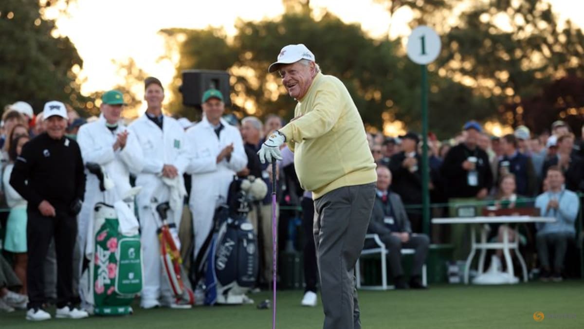 Fore! Nicklaus hooks one into the gallery as legends kick off the Masters