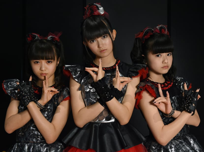 Members of Babymetal, left to right, Moameta, Su-Metal and Yuimetal. Photo: AFP