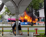SMRT bus catches fire near Woodgrove Primary School in Woodlands; no injuries reported
