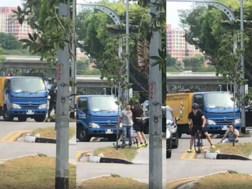 The lorry driver, 32, was arrested on Tuesday for a rash act endangering the personal safety of others, said the police in a statement on Tuesday evening. The cyclist, 55, is assisting with investigations for voluntarily causing hurt.