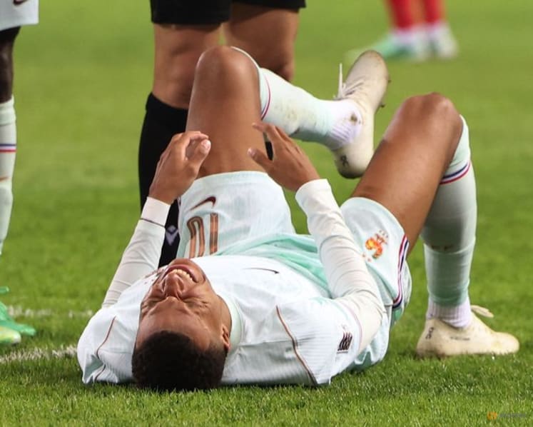 France's Mbappe forced off with apparent knee injury in Turkey clash
