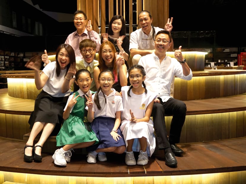 Producers and performers of the upcoming Our Xin Yao concert next March. From left: (back row) The father of xinyao Zhang Fan (Ken Chang), Hu Wen Yan, Huang Jing Fu; (middle row) Cai Li Lian, producer Jiu Jian, Tang Wei En, Major Tay; (front row) student performers Verlene Chew, Tan En Ya, Victoria Ho. PHOTO: HON JING YI