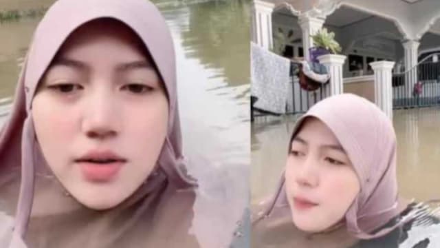 遇水灾水淹剩头  马国女拍视频宣传正能量与化妆品引议   