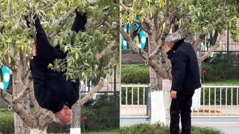 Elderly Man Shows Off Impressive Strength By Hanging Upside Down From Tree Like Batman Elderly Man Shows Off Impressive Strength By Hanging Upside Down From Tree Like Batman