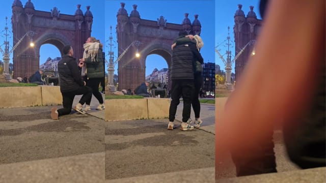 男子西班牙街头浪漫求婚 小偷竟试图趁机偷手机