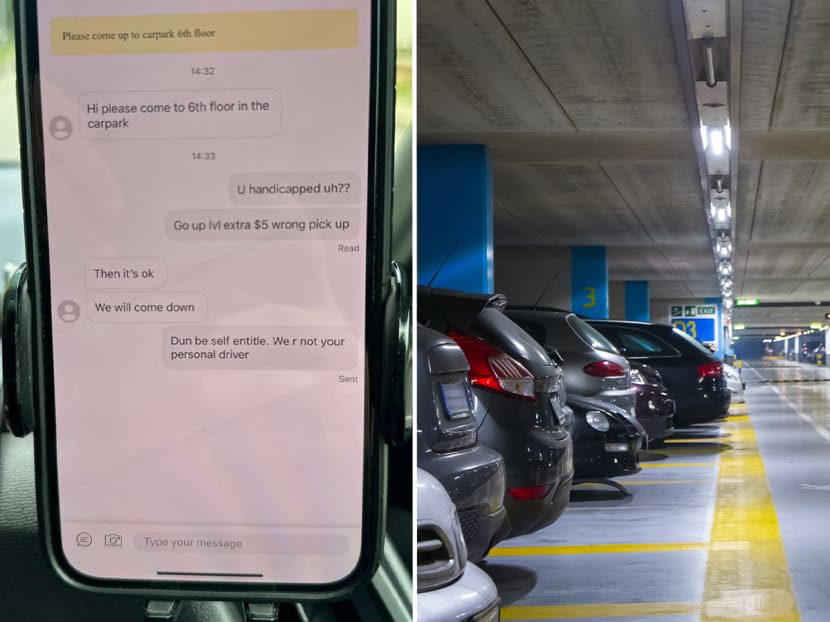 A dispute between a private-hire driver and his passenger in Singapore went viral after the driver refused to pick them up on the sixth floor of a multi-storey car park. A dispute between a private-hire driver and his passenger in Singapore went viral after the driver refused to pick them up on the sixth floor of a multi-storey car park.
