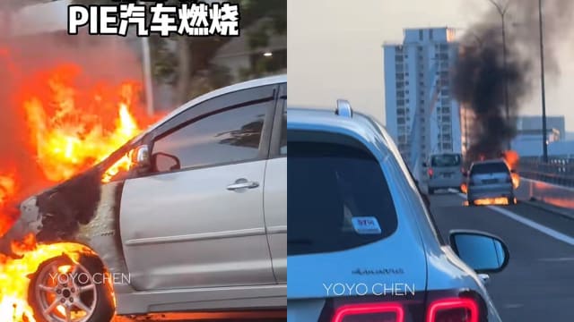 马国轿车在泛岛快速公路起火 冒出滚滚浓烟
