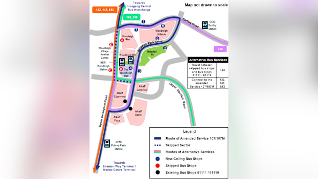 新捷运本月26日修改107号和107M号巴士服务路线