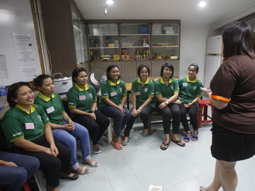 Domestic maids undergo training at Homekeeper agency. Photo: Wee Teck Hian