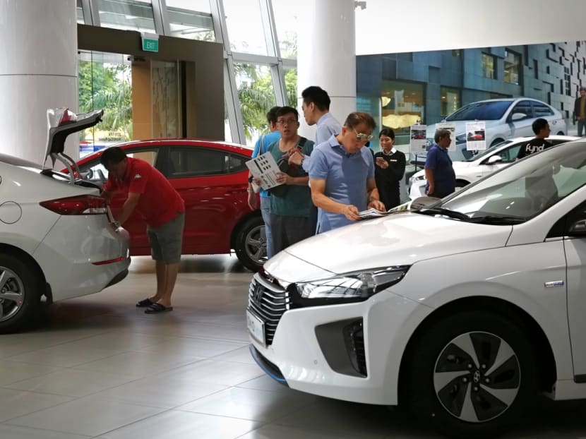 People visiting the Hyundai car showroom a day after Certificate of Entitlement (COE) premiums for cars fell to their lowest in eight years. People visiting the Hyundai car showroom a day after Certificate of Entitlement (COE) premiums for cars fell to their lowest in eight years.
