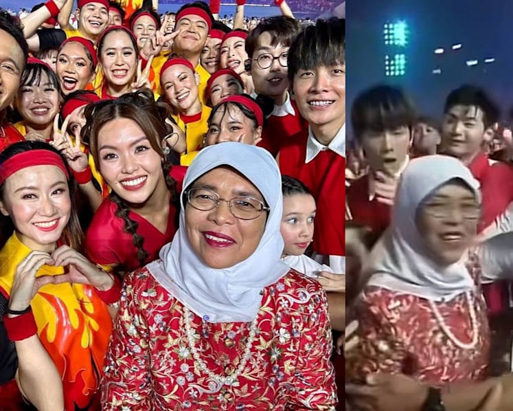 President Halimah Yacob was 'really chill' about getting ‘pushed’ while taking wefie with 'so excited' NDP performers