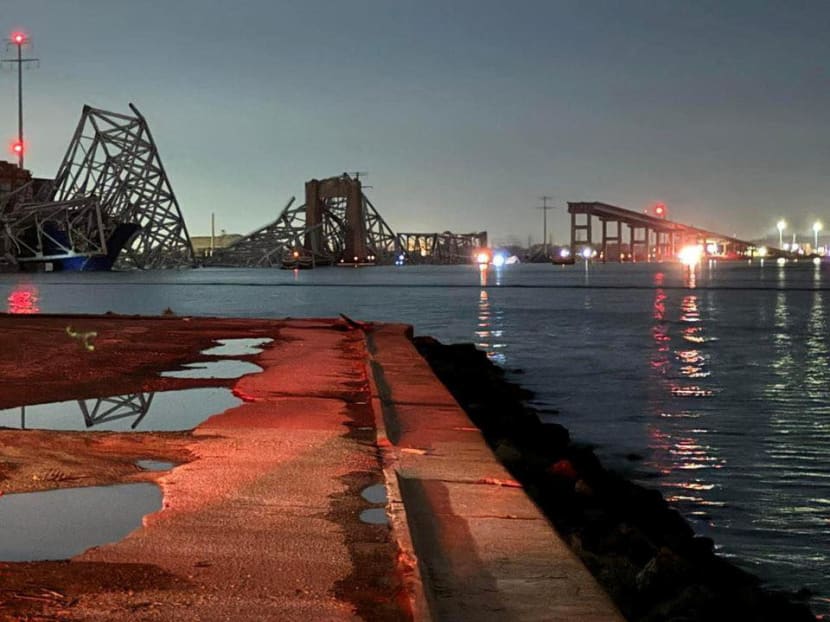 A view of the Francis Scott Key Bridge after it collapsed, in Baltimore, Maryland, U.S., in this picture released on March 26, 2024. 