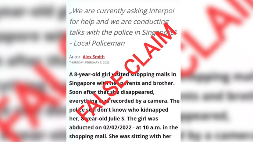 Police rubbish online posts claiming 8-year-old girl kidnapped in Singapore