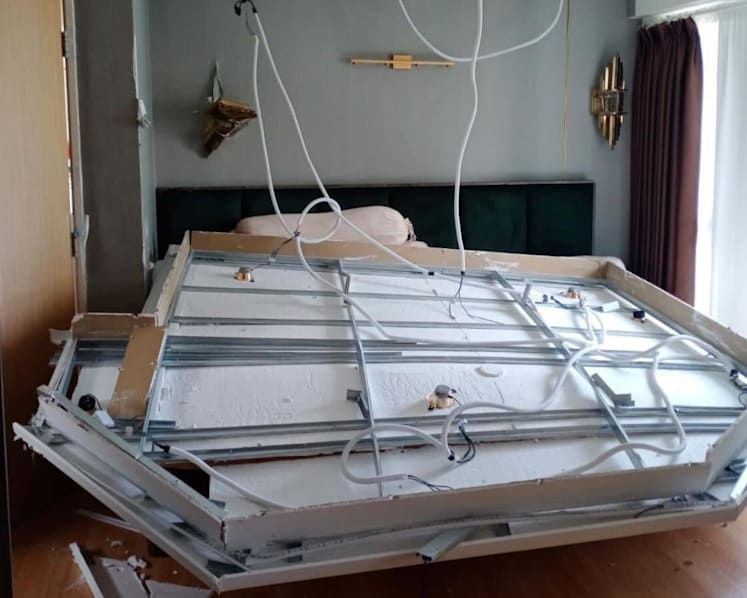 ‘We could have died’: Shocked mum tells of collapse of false ceiling in recently renovated bedroom 