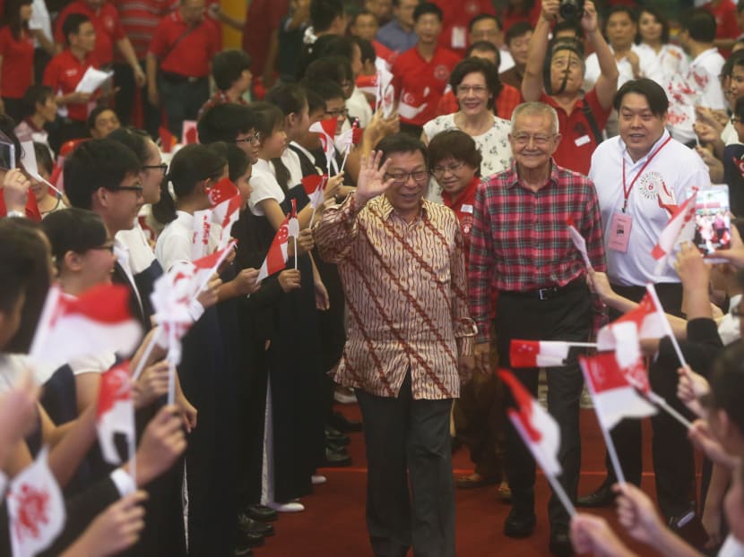 MP of Tampines GRC and former cabinet minister Mah Bow Tan arrives at the Tampines East National Day Dinner 2015 on 7 Aug 2015. Mr Mah announced that he will not be contesting in the next electionPhoto: Ooi Boon Keong