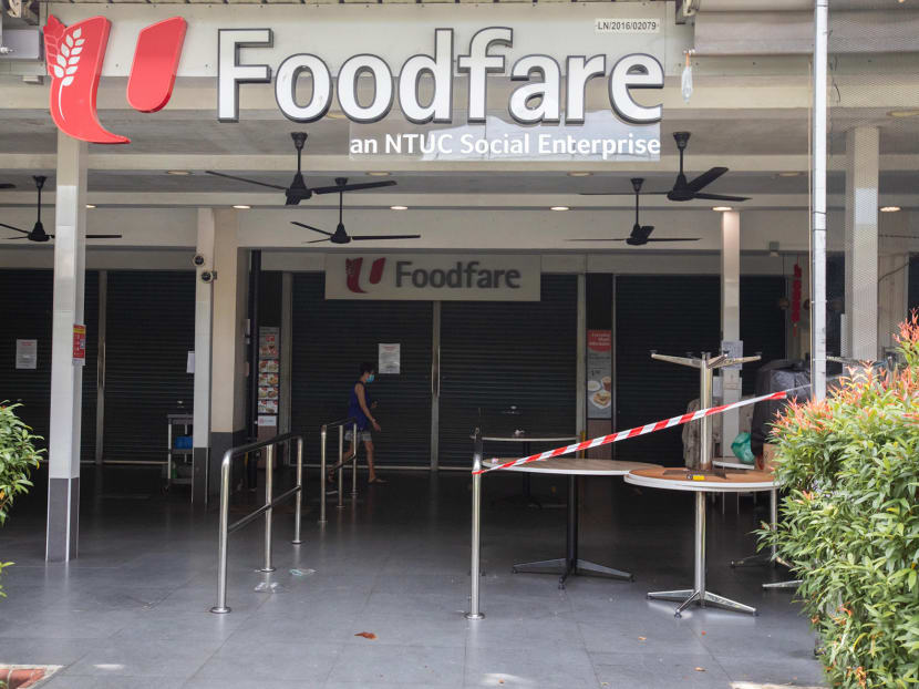 The NTUC Foodfare coffee shop at 308 Anchorvale Road (pictured) is closed from May 30 to June 13, 2021.