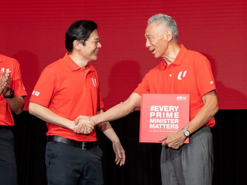 Mr Lawrence Wong (left) and Prime Minister Lee Hsien Loong at the May Day Rally 2024. Mr Lawrence Wong (left) and Prime Minister Lee Hsien Loong at the May Day Rally 2024.