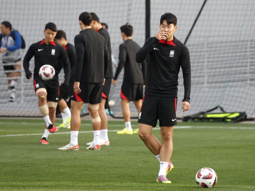 South Korea's midfielder Son Heung-min takes part in a practice session in Lusail, Doha on Feb 5, 2024, on the eve of their AFC Asian Cup semi-final football match against Jordan.