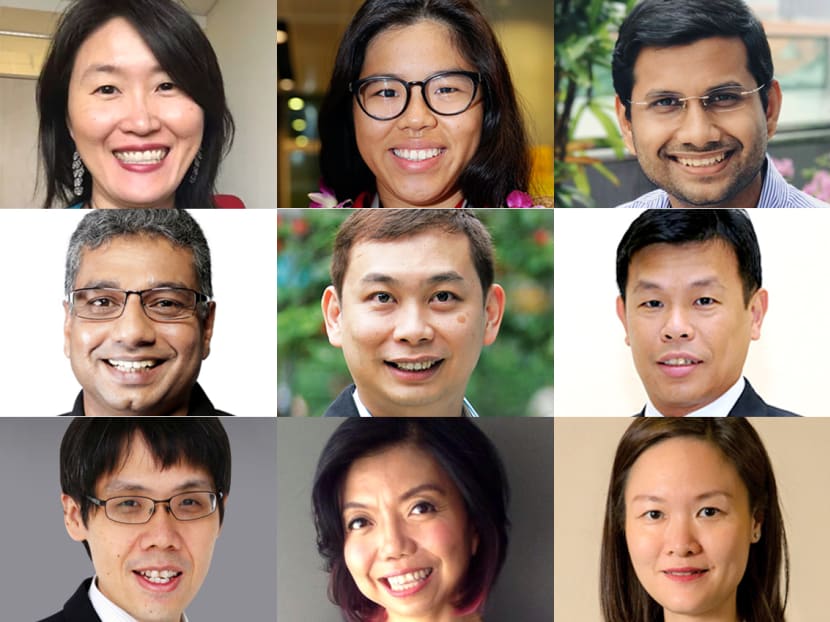 The upcoming slate of nine Nominated Members of Parliament (NMPs):
Top row, L-R: Professor Lim Sun Sun, head of humanities, arts and social sciences at Singapore University of Technology and Design; Ms Yip Pin Xiu, Paralympian swimmer; Mr Abbas Ali Mohamed Irshad, founder of inter-religious non-profit group Roses of Peace;
Center row L-R: Mr Arasu Duraisamy, veteran labour unionist; Mr Douglas Foo Peow Yong, Sakae Holdings chairman; Mr Ho Wee San, executive director of the Singapore Chinese Orchestra.
Bottom row, L-R: Associate professor Walter Edgar Theseira, labour economist at the Singapore University of Social Sciences; Ms Anthea Ong Lay Theng, social entrepreneur; Ms Irene Quay Siew Ching, president of the Pharmaceutical Society of Singapore. The upcoming slate of nine Nominated Members of Parliament (NMPs):
Top row, L-R: Professor Lim Sun Sun, head of humanities, arts and social sciences at Singapore University of Technology and Design; Ms Yip Pin Xiu, Paralympian swimmer; Mr Abbas Ali Mohamed Irshad, founder of inter-religious non-profit group Roses of Peace;
Center row L-R: Mr Arasu Duraisamy, veteran labour unionist; Mr Douglas Foo Peow Yong, Sakae Holdings chairman; Mr Ho Wee San, executive director of the Singapore Chinese Orchestra.
Bottom row, L-R: Associate professor Walter Edgar Theseira, labour economist at the Singapore University of Social Sciences; Ms Anthea Ong Lay Theng, social entrepreneur; Ms Irene Quay Siew Ching, president of the Pharmaceutical Society of Singapore.