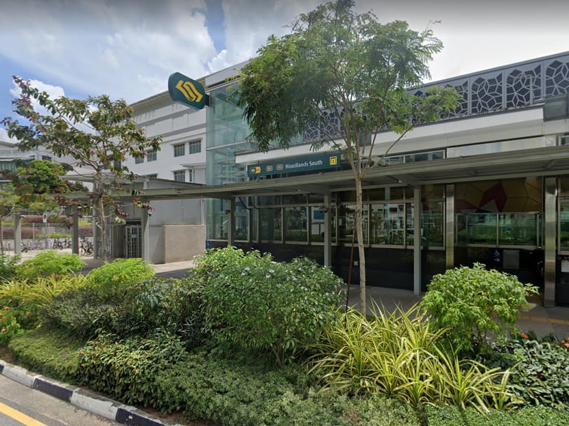 A view outside Woodlands South MRT Station on the Thomson-East Coast Line. 