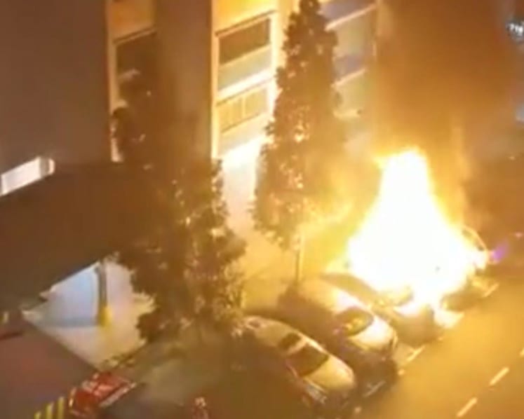 Man taken to hospital for burn injuries after blaze in Bukit Panjang car park; 4 vehicles damaged