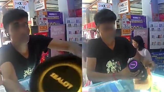 男子光天化日从手机店柜台偷走音箱 警方证实调查中