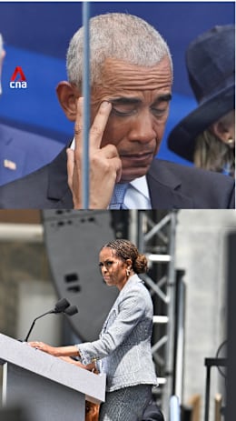 Barack Obama tears up during Michelle Obama's Presidential Center speech