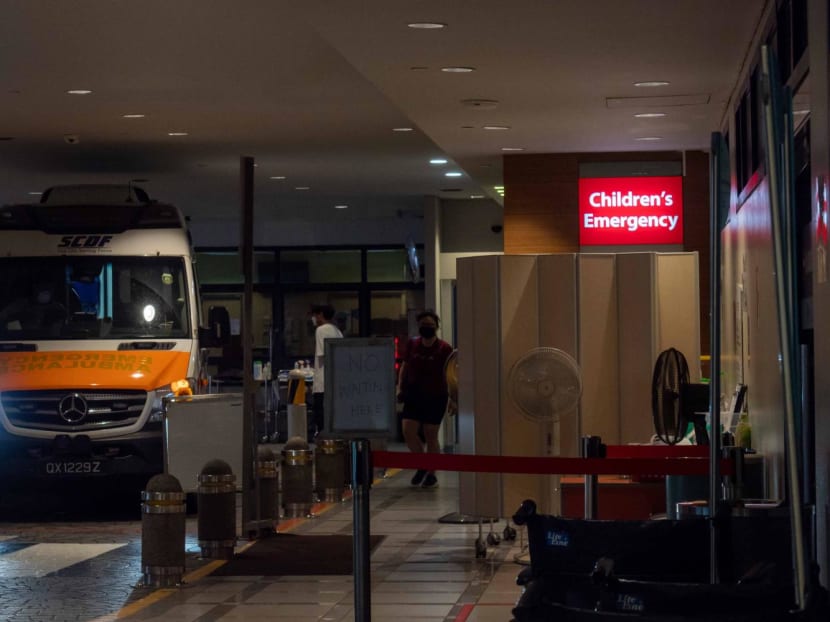 An ambulance arriving at the children’s emergency unit of KK Women’s and Children’s Hospital.