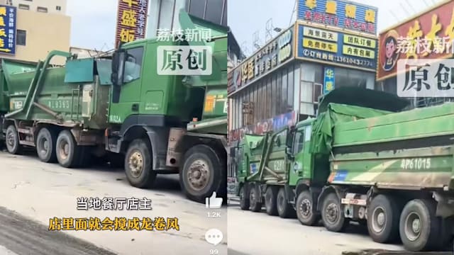 为防超强台风逼近  惠州多家餐厅租大卡车停店门前形成“防风墙”