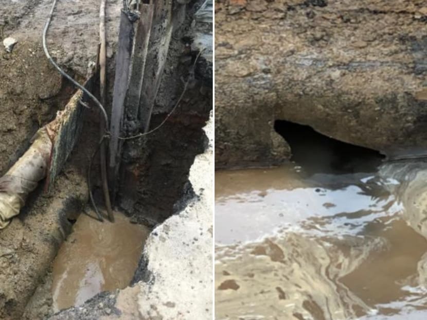 PUB's water main damaged by a piling machine (left), with a 100mm by 30mm hole found on the water main (right). PUB's water main damaged by a piling machine (left), with a 100mm by 30mm hole found on the water main (right).