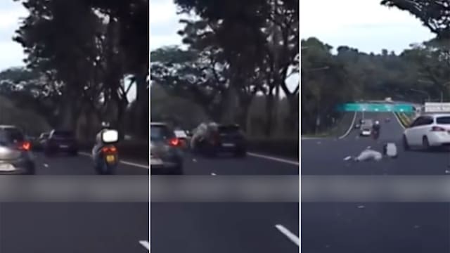 泛岛快速公路摩托车与轿车相撞 骑士受伤送院