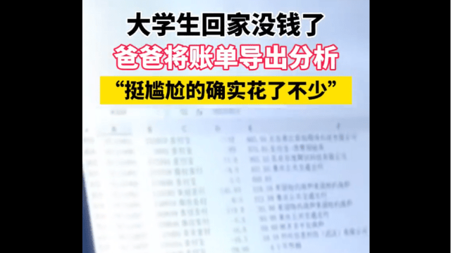 中国女大学生愁钱不够花 父亲把开支列表分析消费习惯