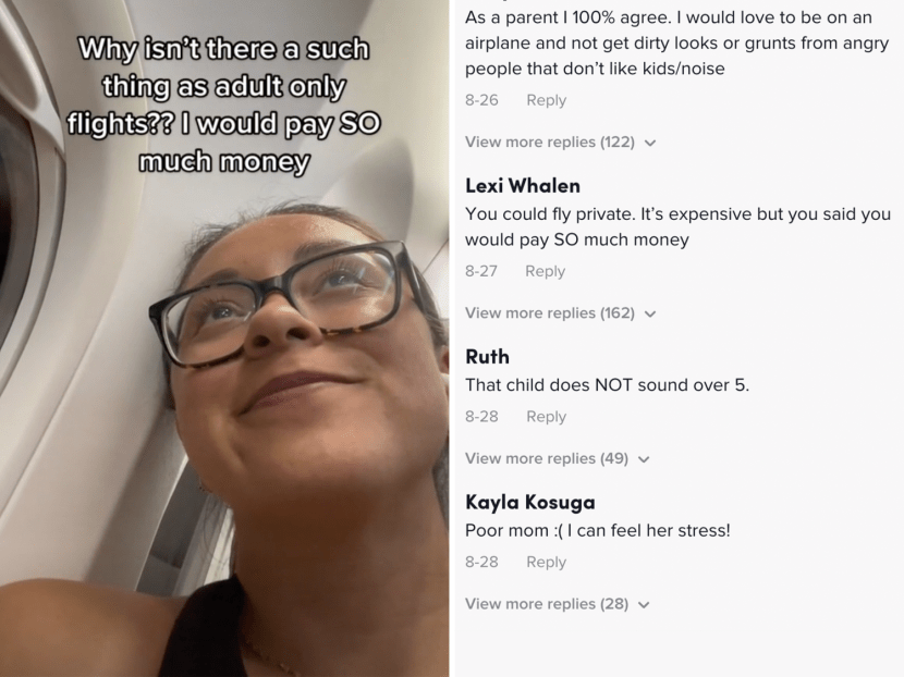 A video posted by a travel vlogger calling for "adults-only flights" has gone viral on TikTok.