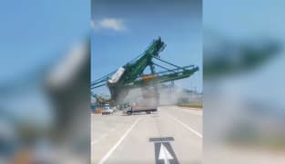 New crane tips over at Tuas Port during delivery; no injuries reported