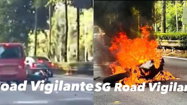 摩托车骑士大道中穿行 失控翻覆燃大火送院