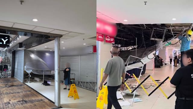 幸运商业中心天花板塌陷 出动保安人员维持秩序