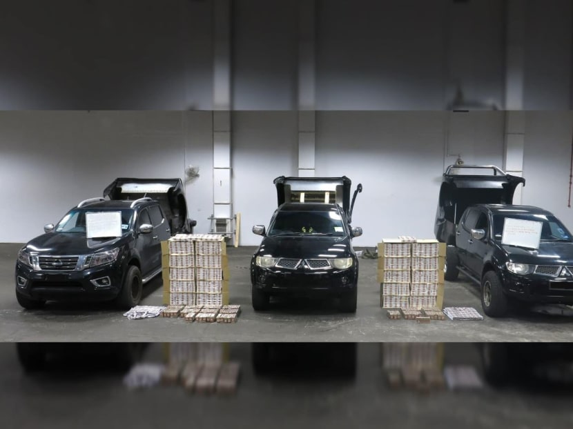A total of 512 cartons and 759 packets of contraband cigarettes were seized, and three men — all Malaysians and aged 28 to 33 — were arrested.