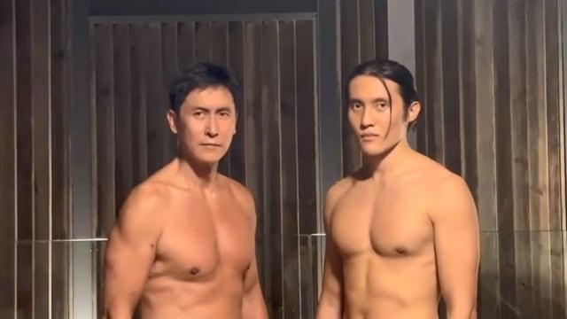 晒视频庆父亲节　马德钟父子半裸“震动胸肌”