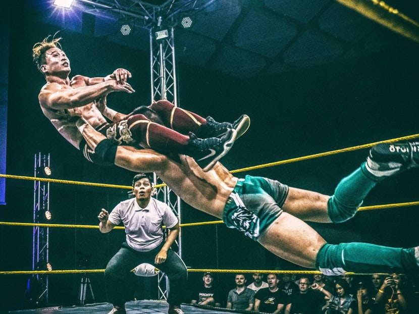 Wrestlers at the recent Unchained in Changi event held by Singapore Pro Wrestling. Photo: Shawn Byron Danker