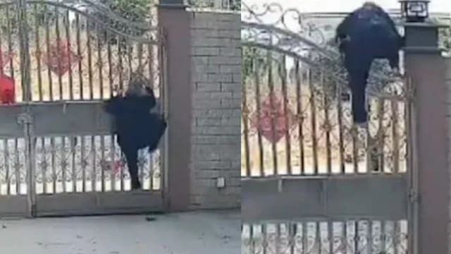 中国八旬妇徒手翻越3米大门 画面曝光震惊网民