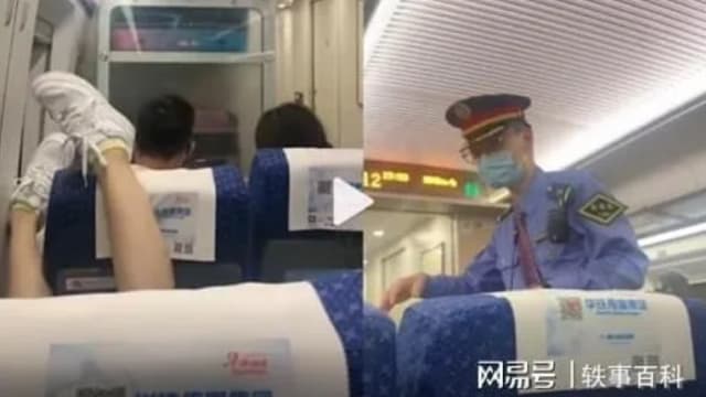 坐高铁腿搭前面座位上 中国女子辩称：鞋底不脏！