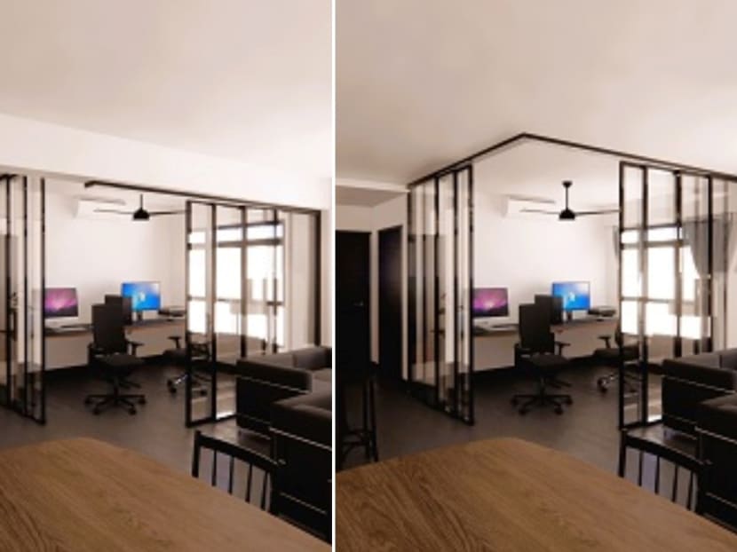 A current HDB flat layout with beams (left) and a new "beamless" design to be adopted in Tengah.